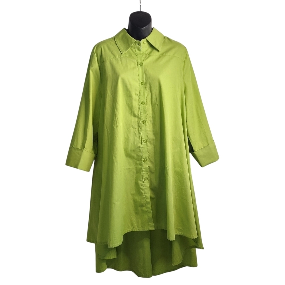 Midnight Velvet Shirt Dress Womens Green Button Up Hi Low Shirt Dress Sz XL NWT - Picture 3 of 11